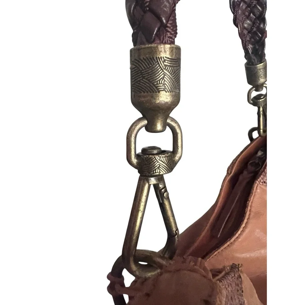 The Sak Indio Two Tone Brown Leather Hobo Bag Purse Braided Strap